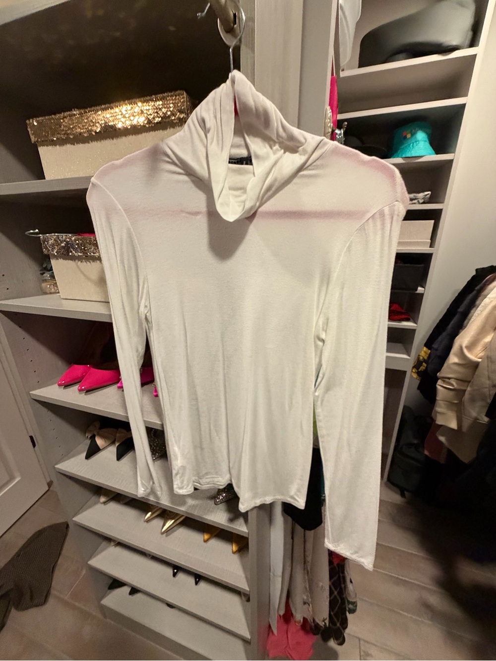 BCBGMaxAzria White Hooded Long Sleeve Top with Pink Trim